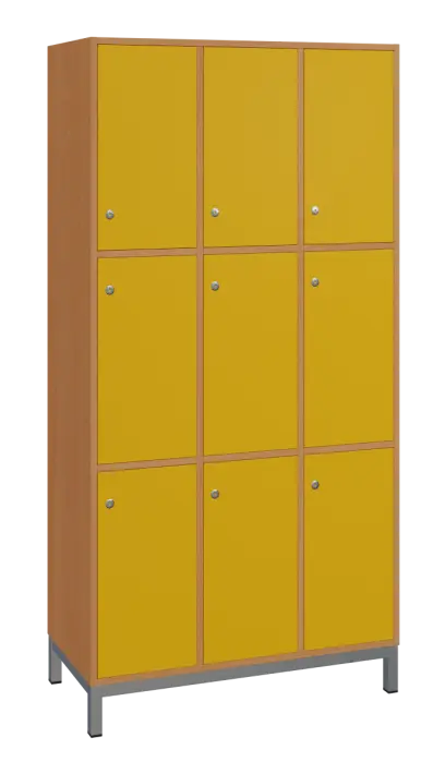 SBS-3333 šatní skříň 9-boxová, 1800x900x400 mm, kovové nohy, korpus buk royal, dvířka žlutá odio
